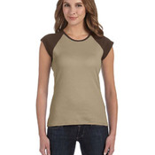 Ladies' Stretch Rib Cap-Sleeve Contrast Raglan T-Shirt