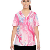 Ladies' Short-Sleeve V-Neck Tournament Sublimated Pink Swirl Jersey